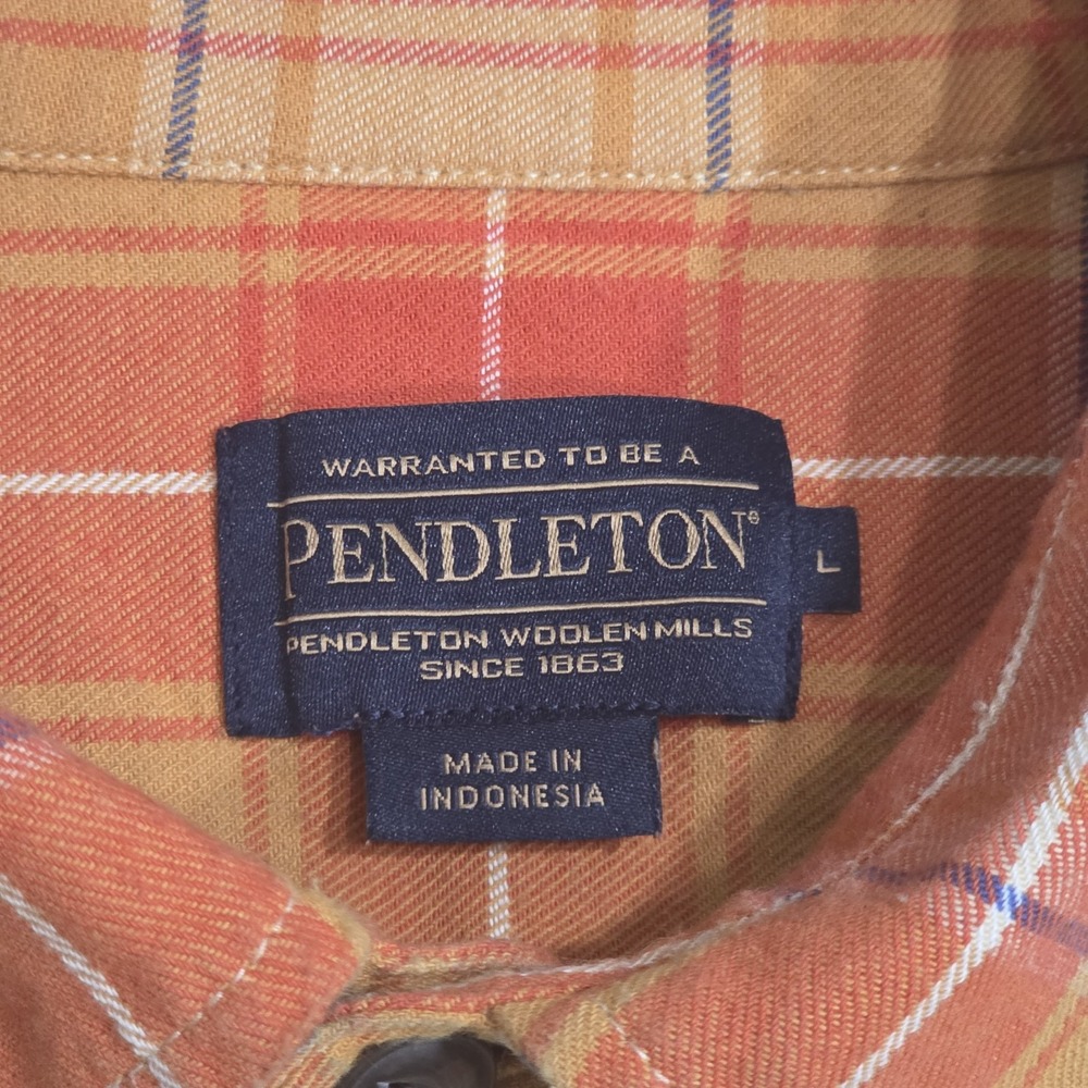 Pendleton Shirt Mens Large Orange Plaid Flannel Button Up Longsleeve Yellow - Picture 5 of 10